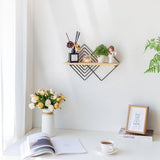 Wandplank Zwart metalen wandplank Set van 2 moderne wandplanken Wanddecoratie Slaapkamer Houten zwevende plank