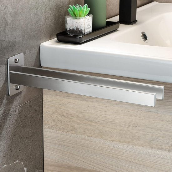 Towel Rail Drilling Stainless Steel Towel Rail Square Double Towel Holder Drilling Towel Holder Bathroom Kitchen Towel Holder Double Arm Bath Towel Holder Wall Silver 39 cm