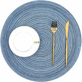 Set van 6 placemats wasbaar rond blauwe placemats rond gevlochten hittebestendige placemats rond wasbare vuilafstotende placemats voor bruiloft, restaurant, keuken, feest