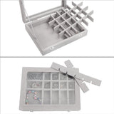 Organizer ring opbergdoos, sieradendoos grijs (24 vakken), fluwelen doos met glazen deksel, 20,2 x 15,1 x 4,6 cm, sieradendoos voor ringen, oorbellen, armbanden, hout, glas