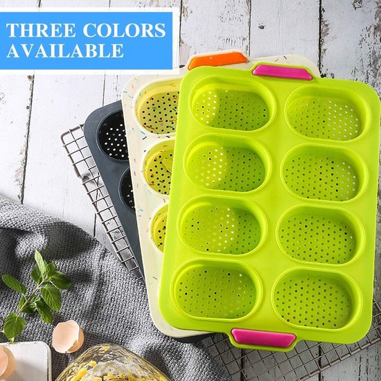 Baguette Baguette Bakplaat, broodbakvormen, baguetteplaat, bakken van baguettebrood, lang brood, Hot Dog met 2 isolatiehandclips + oliepenseel (grijs, baguette)