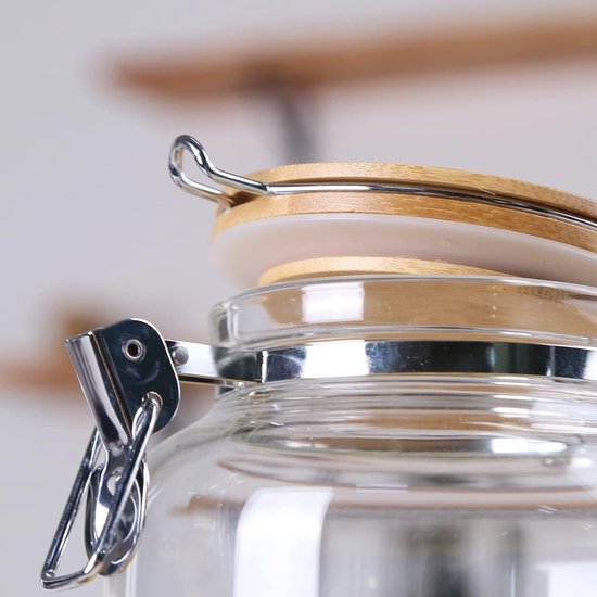 Glazen pot met deksel, luchtdichte weckpotten met beugelsluiting 2,8 l, grote voorraadpotten van borosilicaatglas met bamboedeksel voor bonen, muesli, meelopslag, komkommerglas, 2800 ml, 2 stuks