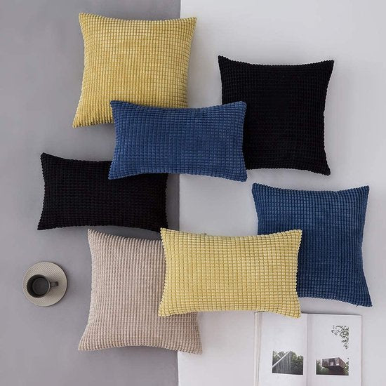 kussenovertrekken van ribfluweel, massief, decoratief en vierkant, voor op de bank, in de slaapkamer of in de auto; set van 2 stuks