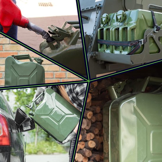 KADAX - Retro jerrycan van 0,8 mm staal - jerrycan voor benzine en diesel, reservetank met drievoudige handgreep, stalen blikje - Groen, 10L
