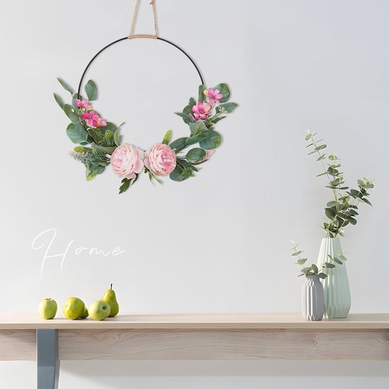 Kunstbloemenkrans voor bruiloft, metalen ring, zomerdeurkrans, kunstbloemenkrans, decoratie voor zomer- en lentedeuren, hekken, ramen, bruiloften en woondecoratie.