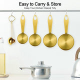 Maatbeker en maatlepel, 8 stuks, roestvrijstalen handgreep met metrische en Amerikaanse maten, goudkleurig gepolijst oppervlak, cup maatbeker voor droge en vloeibare ingrediënten, voor bakken en koken (goud)