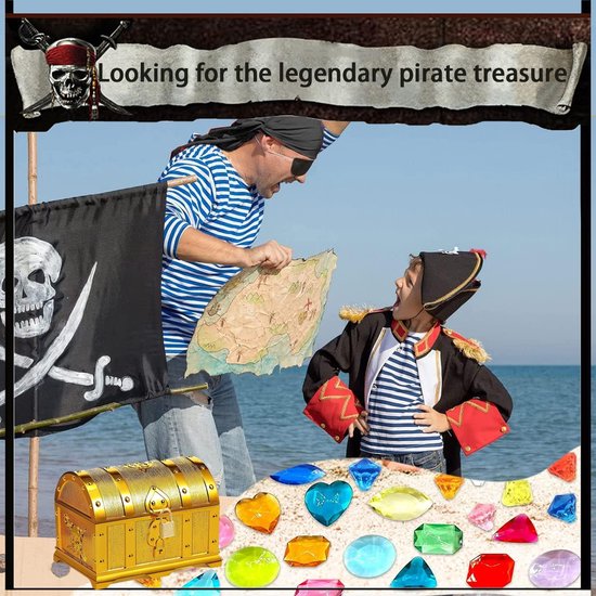 Gouden piratenkist, piratenschatkist, schatkist voor kinderen, kleine schatkist, schatkist met slot, vergulde piratenschatkist, voor verjaardagscadeaus, feestgeschenken, rollenspellen
