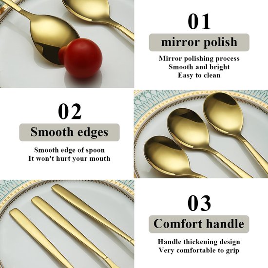 Regenboogsoeplepel, 12 stuks, titanium kleurrijk gecoat, moderne roestvrijstalen tafellepel, ideaal voor thuis, toiletkamer, hotel, bruiloft en feest, vaatwasmachinebestendig