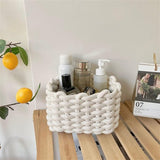 Set van 2 opbergmanden, gevlochten katoenen breimand, kleine manden, commode-organizer, decoratieve vierkante opbergplankmanden voor make-up, sokken, speelgoed (wit)