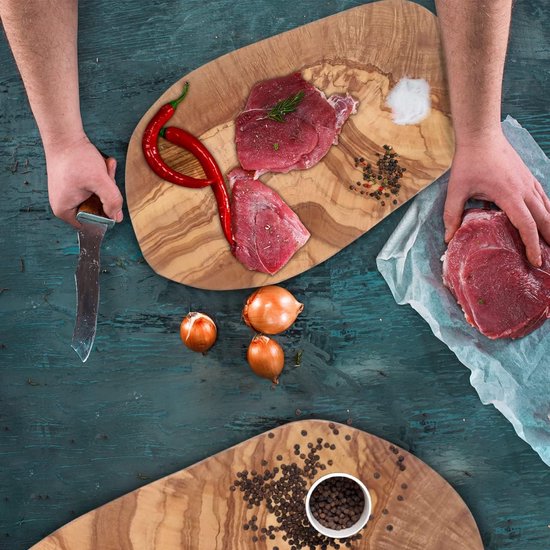 Plank van olijfhout, olijfhouten plank, snijplank, houten plank, ontbijtplank, steakplank, natuurlijk gesneden (33-37 cm)