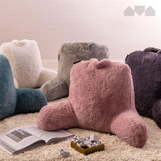 leeskussen met versnipperd traagschuim, rugsteunkussen met hoes van imitatiebont - ideaal wigkussen voor lezen, werken en spelen op bed, bank of bank (blauw, 45 x 38 cm)