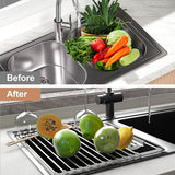 Roestvrij stalen afdruiprek, afdruiprek, afdruiprek, oprolbaar afdruiprek, inklapbaar en afneembaar, voor keuken, spoelbakken, fruit, groenten (43 x 40 cm)