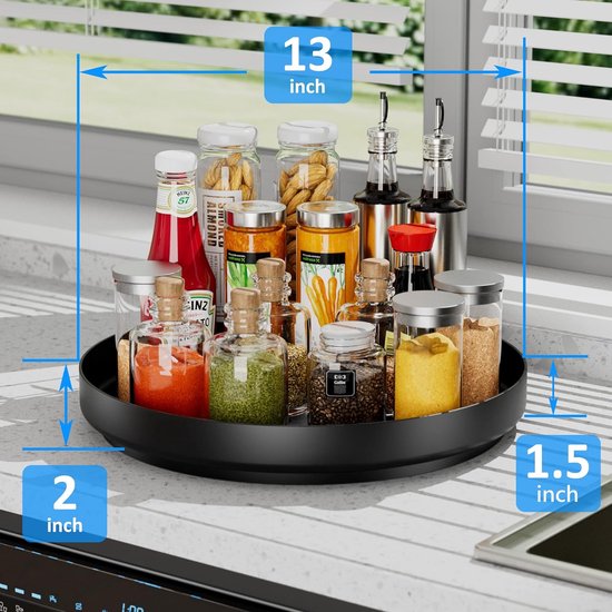 Draaitafel Organizer - 13" Roterend Metaal Kruidenrek Lazy Susan voor Kast Pantry Keuken Aanrecht Badkamer Koelkast Tafelopslag Zwart