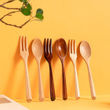 Pak van 6 houten bestekvorkenlepels, kleine vorkenlepels hout, houten keukengerei in Janpanese stijl, cakelepel en vorkset, dessertvorken en lepels, voor keuken thuis restaurant buiten
