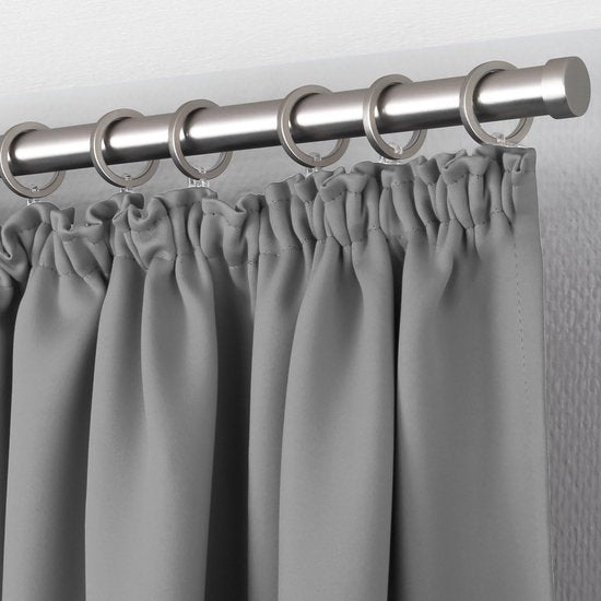 Thermogordijn, ondoorzichtig, eenkleurig verduisteringsgordijn met universele plooiband, 2 stuks, grijs