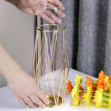 Gouden vazen, decoratie voor pampasgras, vaas met metalen frame, 22 cm, geometrische decoratieve vaas, grote cilindervazen, voor woonkamer, bruiloft, tafel, badkamer, eettafel