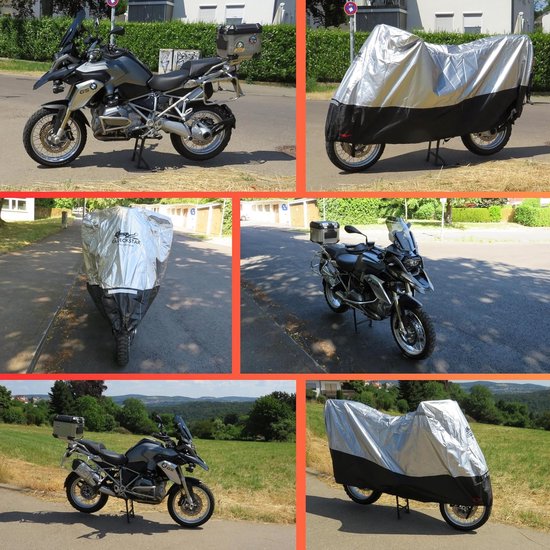 300D Oxford Fabric Motorcycle Tarpaulin [Size XL] - Waterproof Motorcycle Tarpaulin Protects in All Weathers, Universal Scooter Tarpaulin XL (L 245 x W 105 x H 125 cm)