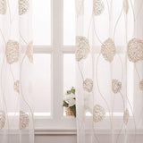 Pure voile bloemenborduurgordijnen met oogjes, transparant gordijn, 2 stuks, ooggordijn, gaas, paar sjaals, raamgordijn voor woonkamer, slaapkamer, set van 2