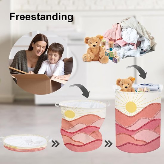 63 l Boheemse zonsopgang roze wasmand voor vrouwen meisjes grote kleding speelgoed opslag met deksel voor slaapkamer, 40 x 50 cm