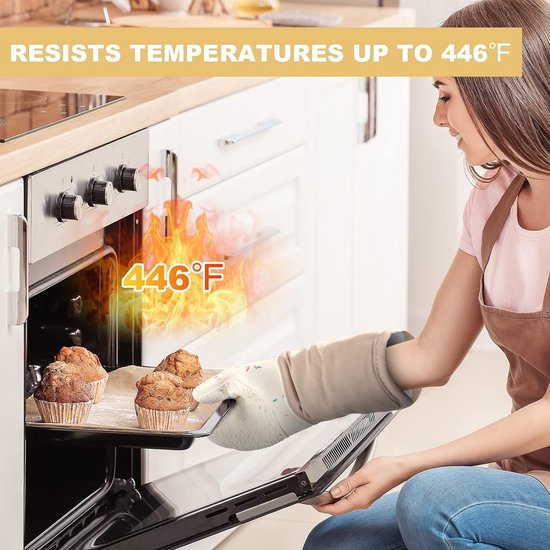 Ovenhandschoenen, set van 1 paar siliconen en katoen, antislip, hittebestendige ovenhandschoenen, ovenhandschoenen voor keuken, koken, bakken, grillen, BBQ, met 1 pannenlap
