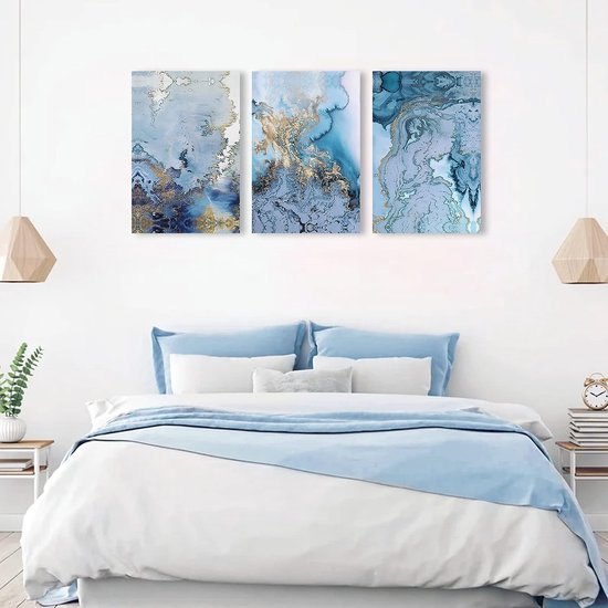 Muurschilderingen voor de woonkamer, abstracte moderne canvasfoto's, in blauw en wit, kunstdrukken, wanddecoratie, waterbestendig schilderij voor de slaapkamer, keuken, eetkamer en kantoor.