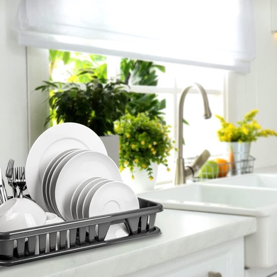 Afdruiprek van kunststof, BPA-vrij, afdruiprek met opvangbak, afdruiprek (SpaceBlack), keuken