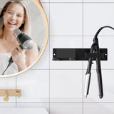 Föhnhouder Muur zonder boren, 2 in 1 Föhn- en Stijltanghouder voor Badkamer, RVS Föhnhouder voor Hotelbadkamer Slaapkamer, Wandhouder voor Föhn (Zwart)