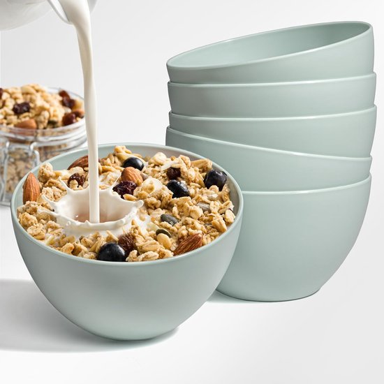 Bowl mueslikommen set van 6 | onbreekbaar | 750 ml soepkommen | kom en kommen set van kunststof | kommen set (mintgroen)