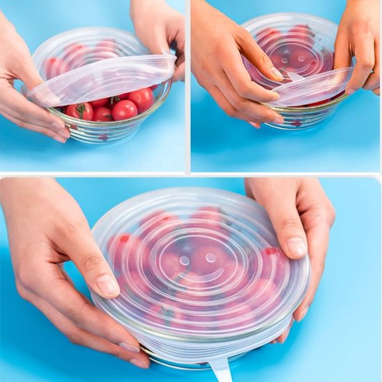 6 stuks rekbare siliconen deksels, 9 cm, herbruikbaar, BPA-vrij, siliconen deksel, universeel, rekbaar voor schalen, blikjes, honingglazen, fijnkostglazen