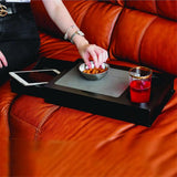 Bench-armtafel, armleuningen, tafelhouder voor bank, dienbladen voor salontafel, zijorganizer voor apparaten en afstandsbediening, bank- en bed-drinkplank met lade (Zwart)