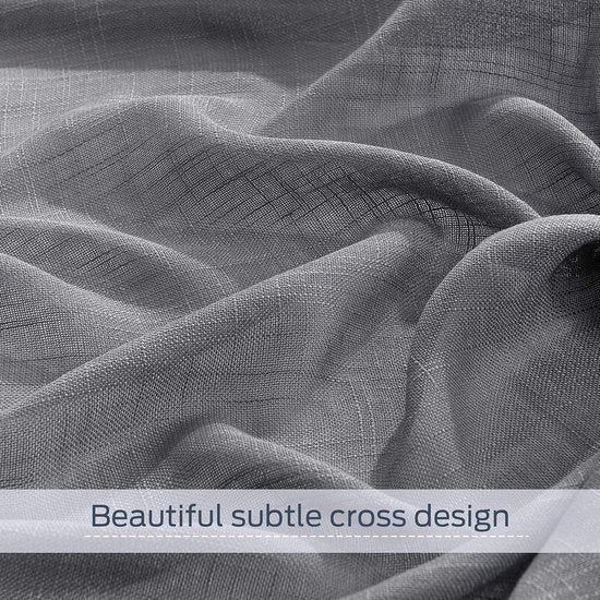 Gordijnen woonkamer gordijn linnenlook 2 stuks H 240 x B 132 cm voile gordijnen half-transparant woonkamer deco gordijnen donkergrijs gordijn met inslagringen transparant