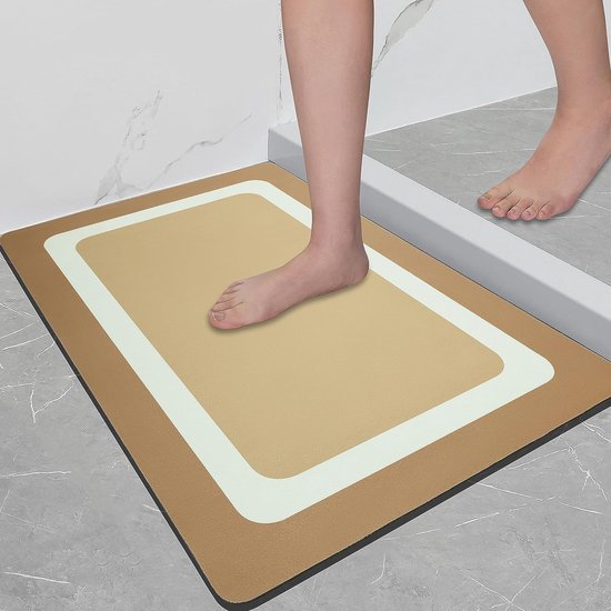 70 cm x 43 cm badmatten, antislip badmat, machinewasbaar, antislip, zacht badkamertapijt, rubber, beige, herbruikbaar