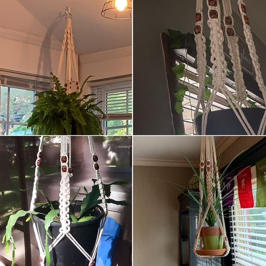 Macrame plantenhanger Bloem hangende houder Mand hangende mand Bloemenhanger Bloempothouder Hangende mand Katoenen touw Plantenbak Hangende potmanden met haken voor tuinhuis