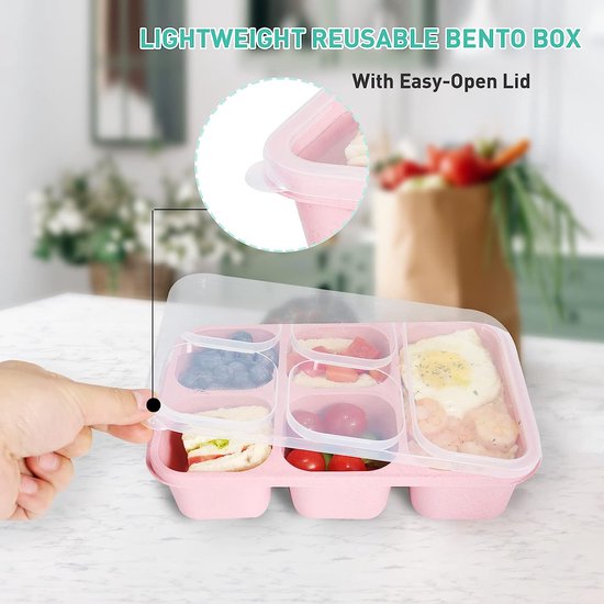 4 stuks meal prep boxen, bento box met 5 vakken, broodtrommel voor kinderen met vakken, herbruikbare lunchbox voor volwassenen, vaatwasser- en magnetronbestendig