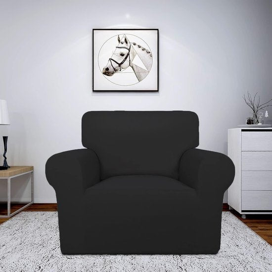 Bankhoes elastische stretch spandex stretch bankovertrek voor bank met armleuning anti-slip schuim 1-zits zwart Vertaling: Elastische stretch spandex bankhoes met armleuning, anti-slip schuim, voor een bank van 1-zits, zwart.