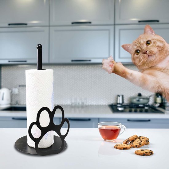 Keukenrolhouder werkblad, papierrolhouder, staande keukenrolhouder zwart, keukenrolhouder voor thuis met verzwaarde voet voor standaard en grote rollen
