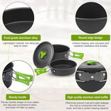 Camping kookgerei, 14-delig, aluminium campingservies, campingservies, outdoor, koken, opvouwbare kookpannenset, 1,1 l, theeketel, campingpot, outdoor, bestek, 2-3 personen