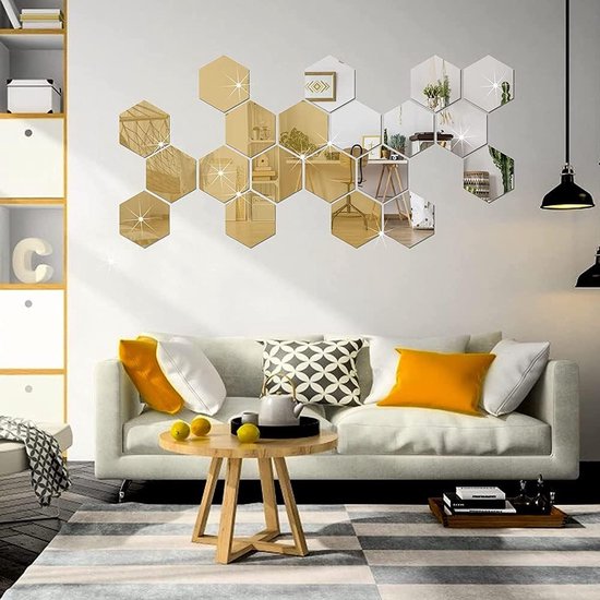 12st Spiegel Muurstickers, Acryl Spiegel Sticker Set, Spiegel muur Decoratie, Verwijderbare, DIY spiegel Stickers voor woonkamer, bank, instelling, wanddecoratie (goud)