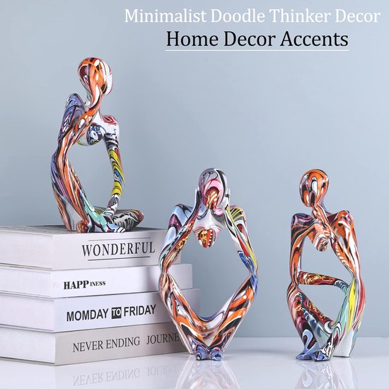 Standbeeld van de Juiste Denker Kleurrijke Meditatie Denker Figuur Ornamenten Boekenplank Salontafel Decoratie Thuis Kantoor Bureau Tafelblad Woonkamer Decoratie Figuur