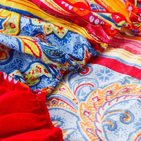 Bohemian Hoeslaken, 120 g/m², Indiaas, mandala, microvezel, jersey, rood, blauw, boxspringhoeslaken, 180 x 200 cm tot 25-30 cm matrashoogte