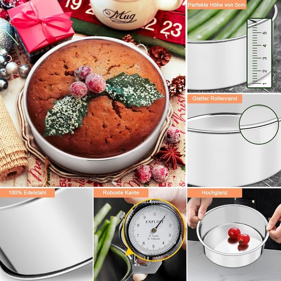 Bakvorm met afkoelroosterset, roestvrij staal, taartvorm, taartvormset, ronde taartvormen met taartrooster, set voor bakken, braden, koelen, stomen, roestvrij en vaatwasmachinebestendig, 4