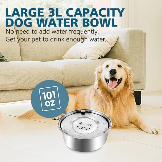 Waterbak voor honden zonder kwijlen, waterbak voor honden, drinkbak voor honden, anti-slabber, 3 l, hondendrinkbak, lekvrij, groot, antislip bodem, vaatwasmachinebestendig