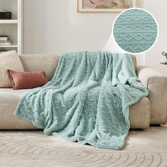 Deken voor de bank, gebreide deken, woondeken, knuffeldeken, 150 x 200 cm, bankdeken, dubbel gezicht, extra zacht, wollig, woonkamer, wollen deken, groen, bankdeken, bankdeken