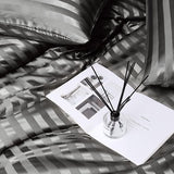 Satijn beddengoed 200 x 200 cm grijs - zijdeglans gestreept beddengoed set 3-delig hoogwaardig luxe dekbedovertrek met verborgen ritssluiting en 2 kussenslopen 80 x 80 cm, grijs