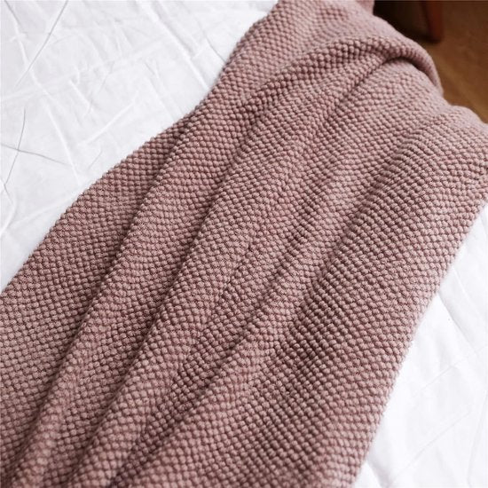 Deken Zacht gebreide deken, knuffeldeken met kwastjes, bankdeken, slaapdeken, donkerroze ananasweefsel, 130 x 200 cm