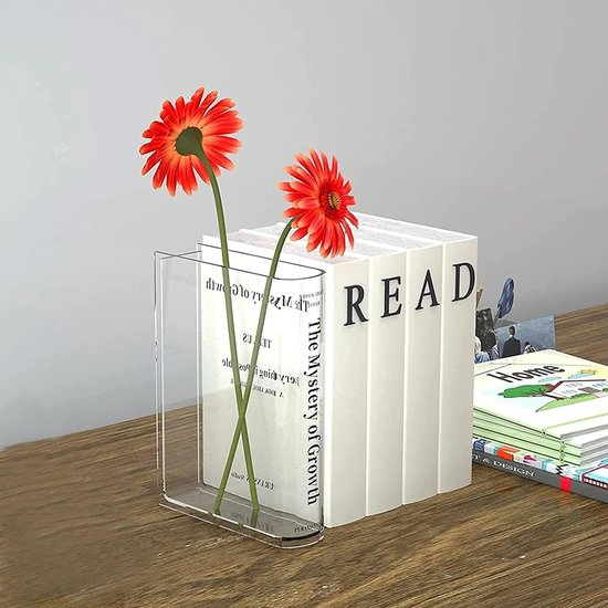 2 stuks boekenvaas voor bloemen, boekvormige vaas van acryl, vaas, boek, transparant, boekenvaas voor bloemen, slaapkamer, tafeldecoratie, woonkamer, kantoor, boekenvorm