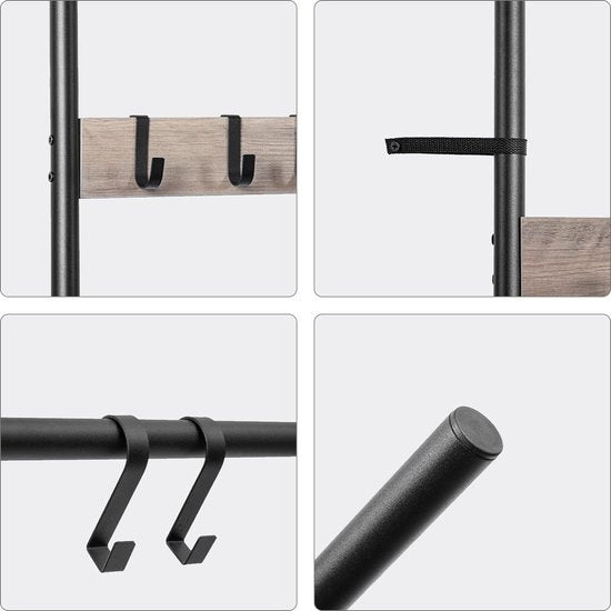 Towel Ladder, Towel Rack, Towel Rack, Clothes Rack, 5 Removable Hooks, 60 x 177 cm, for Bath Towels, Clothes, Blankets, Newspapers, Space Saving, Sturdy, Industrial Style EBG60CJ01