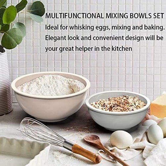 Mengkom, set van 6, plastic Nist slakom met deksel, kom met deksel, inclusief 2 vorken en 4 maatlepels, BPA-vrij en stapelbaar, ideaal voor mixen en serveren (kaki, 18)