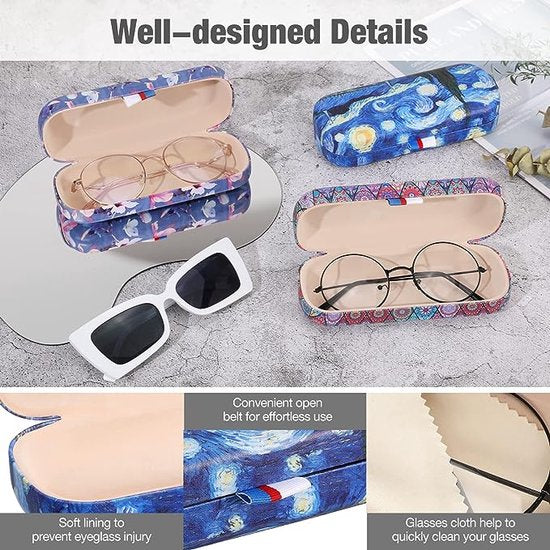 Hardcase brillenkoker, PU lederen brillenetui, krasbestendige draagbare brillenbox met reinigingsdoek, harde schaal, etui, brillenorganizer, brillenopslag voor zonnebril leesbril