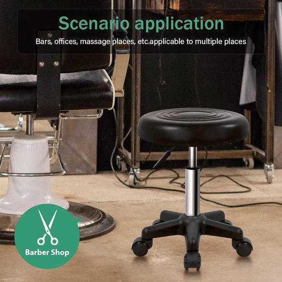 Schemel ronde PU lederen salonkruk met voetsteun in hoogte verstelbare draaibare werkplaats kapperszaak thuis keuken korte barkruk geen rugkruk (zwart)
